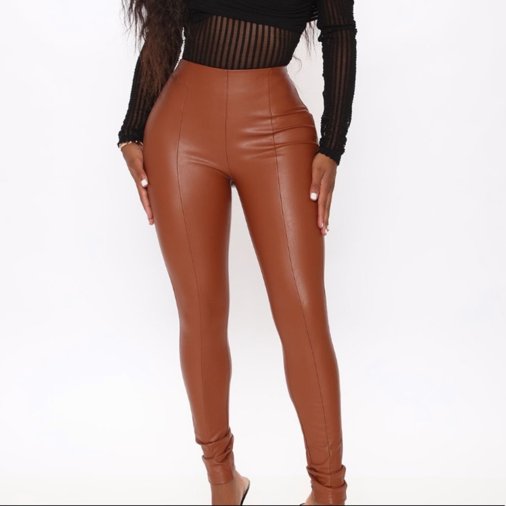 FashionNova faux leather pant brown